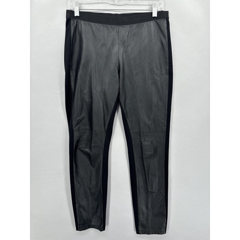 Eileen Fisher Pants Womens Small Petite Black Leather Front Ponte Knit Leggings